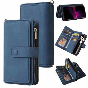 For Sony Xperia 1 III Skin Feel PU + TPU Horizontal Flip Leather Case With Holder & 15 Cards Slot & Wallet & Zipper Pocket & Lanyard(Blue)