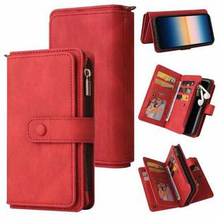 For Sony Xperia 10 III Skin Feel PU + TPU Horizontal Flip Leather Case With Holder & 15 Cards Slot & Wallet & Zipper Pocket & Lanyard(Red)