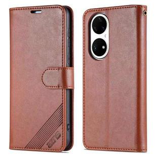 For Huawei P50 AZNS Sheepskin Texture Horizontal Flip Leather Case with Holder & Card Slots & Wallet(Brown)