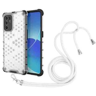 For OPPO Reno6 4G Shockproof Honeycomb PC + TPU Case with Neck Lanyard(White)