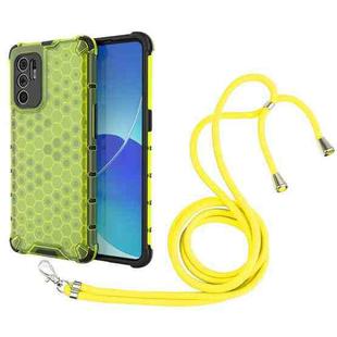 For OPPO Reno6 4G Shockproof Honeycomb PC + TPU Case with Neck Lanyard(Green)