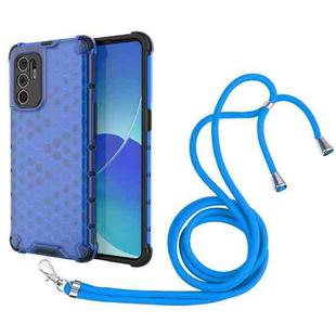 For OPPO Reno6 4G Shockproof Honeycomb PC + TPU Case with Neck Lanyard(Blue)