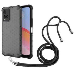 For vivo Y21 Shockproof Honeycomb PC + TPU Case with Neck Lanyard(Black)