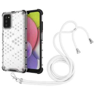 For Samsung Galaxy A03s 164mm Shockproof Honeycomb PC + TPU Case with Neck Lanyard(White)