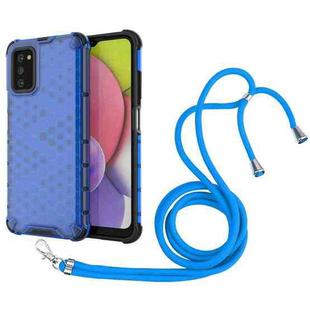For Samsung Galaxy A03s 164mm Shockproof Honeycomb PC + TPU Case with Neck Lanyard(Blue)