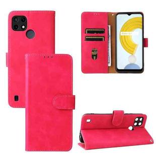 For OPPO Realme C21Y Solid Color Skin Feel Magnetic Buckle Horizontal Flip Calf Texture PU Leather Case with Holder & Card Slots & Wallet(Rose Red)