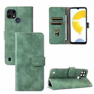 For OPPO Realme C21Y Solid Color Skin Feel Magnetic Buckle Horizontal Flip Calf Texture PU Leather Case with Holder & Card Slots & Wallet(Green)