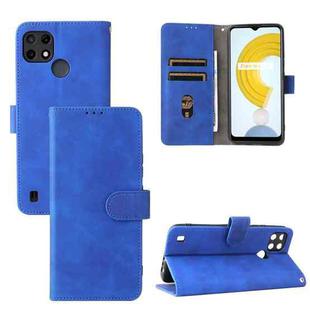 For OPPO Realme C21Y Solid Color Skin Feel Magnetic Buckle Horizontal Flip Calf Texture PU Leather Case with Holder & Card Slots & Wallet(Blue)