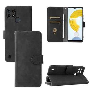 For OPPO Realme C21Y Solid Color Skin Feel Magnetic Buckle Horizontal Flip Calf Texture PU Leather Case with Holder & Card Slots & Wallet(Black)