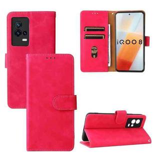 For vivo iQOO 8 Solid Color Skin Feel Magnetic Buckle Horizontal Flip Calf Texture PU Leather Case with Holder & Card Slots & Wallet(Rose Red)