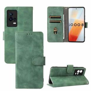 For vivo iQOO 8 Solid Color Skin Feel Magnetic Buckle Horizontal Flip Calf Texture PU Leather Case with Holder & Card Slots & Wallet(Green)