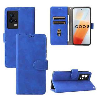 For vivo iQOO 8 Solid Color Skin Feel Magnetic Buckle Horizontal Flip Calf Texture PU Leather Case with Holder & Card Slots & Wallet(Blue)