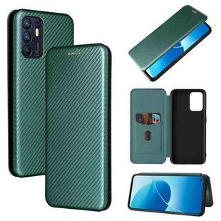 For OPPO Reno6 4G Carbon Fiber Texture Horizontal Flip TPU + PC + PU Leather Case with Card Slot(Green)