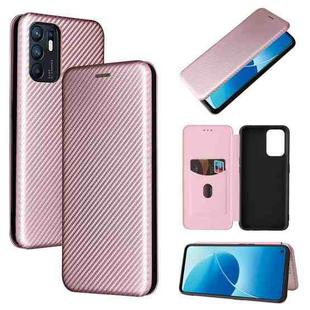 For OPPO Reno6 4G Carbon Fiber Texture Horizontal Flip TPU + PC + PU Leather Case with Card Slot(Pink)