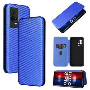 For vivo iQOO 8 Pro Carbon Fiber Texture Horizontal Flip TPU + PC + PU Leather Case with Card Slot(Blue)