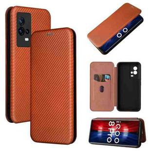 For vivo iQOO 8 Pro Carbon Fiber Texture Horizontal Flip TPU + PC + PU Leather Case with Card Slot(Brown)