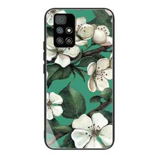 For Xiaomi Redmi 10 Colorful Painted Glass Shockproof Protective Case(White flower)