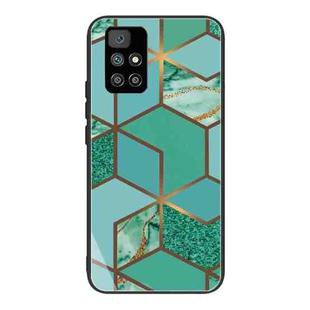 For Xiaomi Redmi 10 Abstract Marble Pattern Glass Protective Case(Rhombus Green)