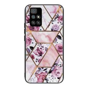 For Xiaomi Redmi 10 Abstract Marble Pattern Glass Protective Case(Rhombus Rose)