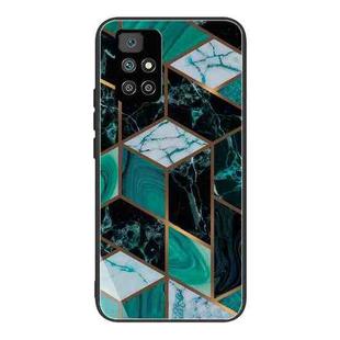 For Xiaomi Redmi 10 Abstract Marble Pattern Glass Protective Case(Rhombus Dark Green)