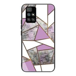 For Xiaomi Redmi 10 Abstract Marble Pattern Glass Protective Case(Rhombus Gray Purple)