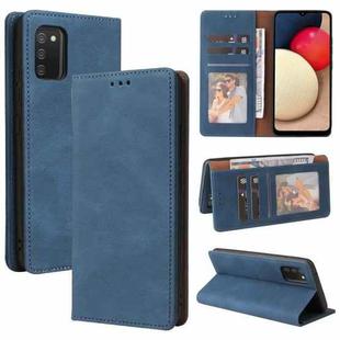 For Samsung Galaxy A02s Simple Suction Closure Horizontal Flip Leather Case with Holder & Card Slot & Wallet(Blue)