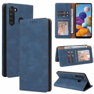 For Samsung Galaxy A21 EU Version Simple Suction Closure Horizontal Flip Leather Case with Holder & Card Slot & Wallet(Blue)