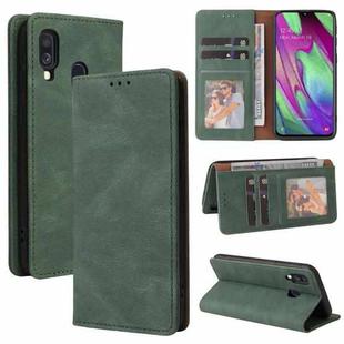 For Samsung Galaxy A40 Simple Suction Closure Horizontal Flip Leather Case with Holder & Card Slot & Wallet(Green)