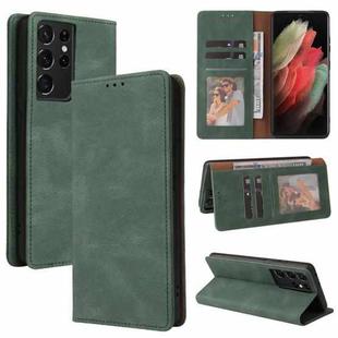 For Samsung Galaxy S21 Ultra 5G Simple Suction Closure Horizontal Flip Leather Case with Holder & Card Slot & Wallet(Green)