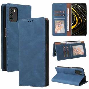 For Xiaomi Poco M3 Simple Suction Closure Horizontal Flip Leather Case with Holder & Card Slot & Wallet(Blue)