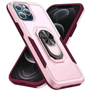 For iPhone 12 / 12 Pro Ring Kickstand Heavy Duty Shockproof Phone Case(Pink)