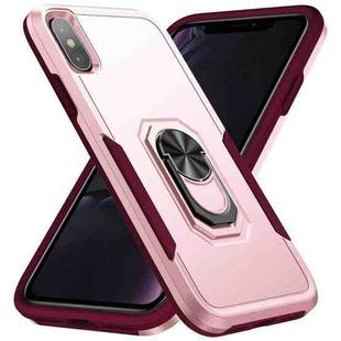 For iPhone X / XS Ring Kickstand Heavy Duty Shockproof Phone Case(Pink)