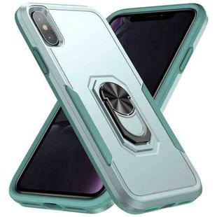 For iPhone X / XS Ring Kickstand Heavy Duty Shockproof Phone Case(Green)