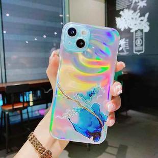 For iPhone 13 Laser Marble Pattern Clear TPU Shockproof Protective Case(Blue)