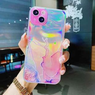 For iPhone 13 Pro Laser Marble Pattern Clear TPU Shockproof Protective Case (Pink)