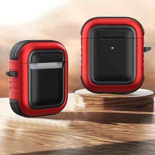 Wireless Earphones Shockproof TPU + PC Protective Case with Carabiner For AirPods 1 / 2(Black+Red)
