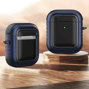 Wireless Earphones Shockproof TPU + PC Protective Case with Carabiner For AirPods 1 / 2(Black+Blue)
