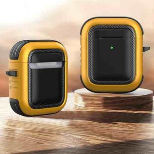 Wireless Earphones Shockproof TPU + PC Protective Case with Carabiner For AirPods 1 / 2(Black+Gold)