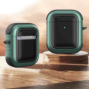 Wireless Earphones Shockproof TPU + PC Protective Case with Carabiner For AirPods 1 / 2(Black+Green)