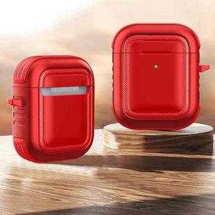 Wireless Earphones Shockproof TPU + PC Protective Case with Carabiner For AirPods 1 / 2(Red)