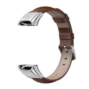 For Huawei Band 4 / Honor Band 5i MIJOBS Cowhide Leather Watch Band(Brown Silver)