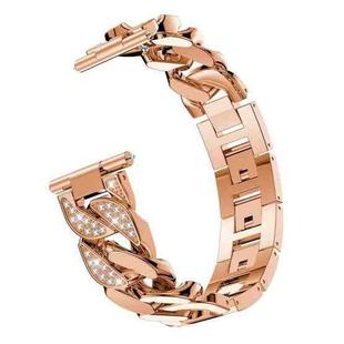 For Garmin Vivoactive 4 / Venu 2 22mm Row Diamonds Denim Chain Watch Band(Rose Gold)