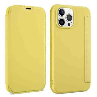 For iPhone 13 mini Skin Feel Horizontal Flip PU Leather Case with Holder & Card Slot (Yellow)