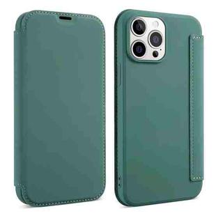 For iPhone 13 Skin Feel Horizontal Flip PU Leather Case with Holder & Card Slot(Deep Green)