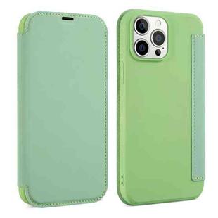 For iPhone 13 Pro Skin Feel Horizontal Flip PU Leather Case with Holder & Card Slot (Tea Green)