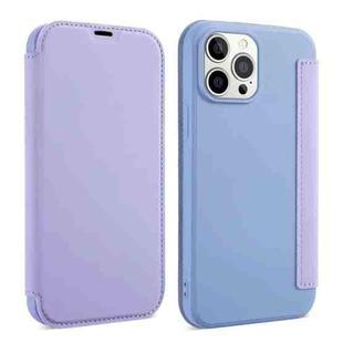For iPhone 13 Pro Skin Feel Horizontal Flip PU Leather Case with Holder & Card Slot (Taro Purple)