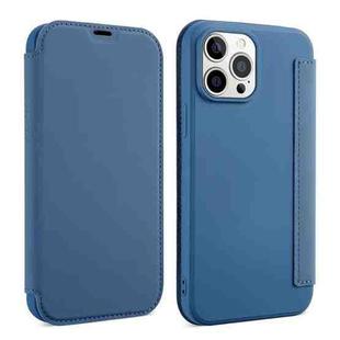 For iPhone 13 Pro Skin Feel Horizontal Flip PU Leather Case with Holder & Card Slot (Smoky Blue)