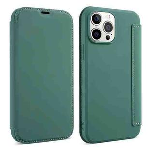 For iPhone 13 Pro Max Skin Feel Horizontal Flip PU Leather Case with Holder & Card Slot (Deep Green)