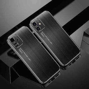 For iPhone 11 Cool Sharp Series Aluminum Plate Brushed Lens All-inclusive Protective Case (Jazz Black)