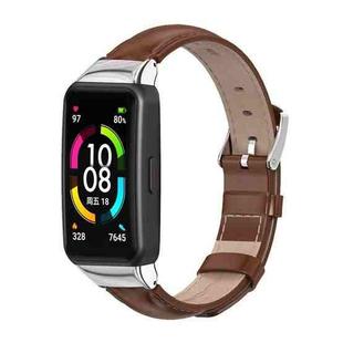 For Huawei Band 6 / Honor Band 6 / 7 MIJOBS Cowhide Leather Watch Band(Brown Silver)
